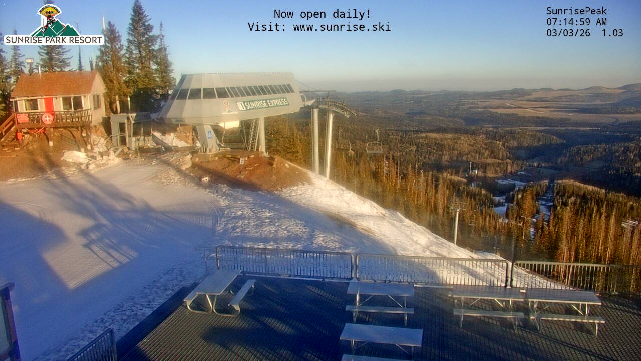 Thumbnail for current weather camera view from Sunrise Park Resort 10650 ft elev in Greer, Arizona